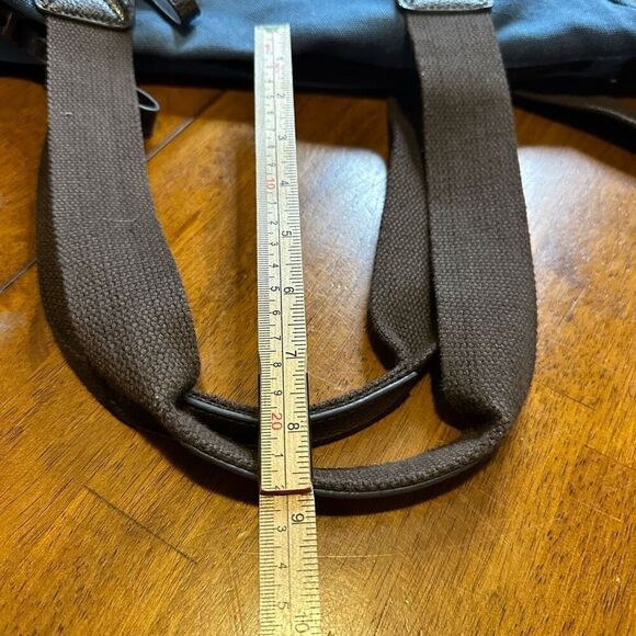 TaoMaoMao Blue Canvas Shoulder Bag Tote Brown Straps Trim Work Travel Bag 15x12” - Picture 11 of 11